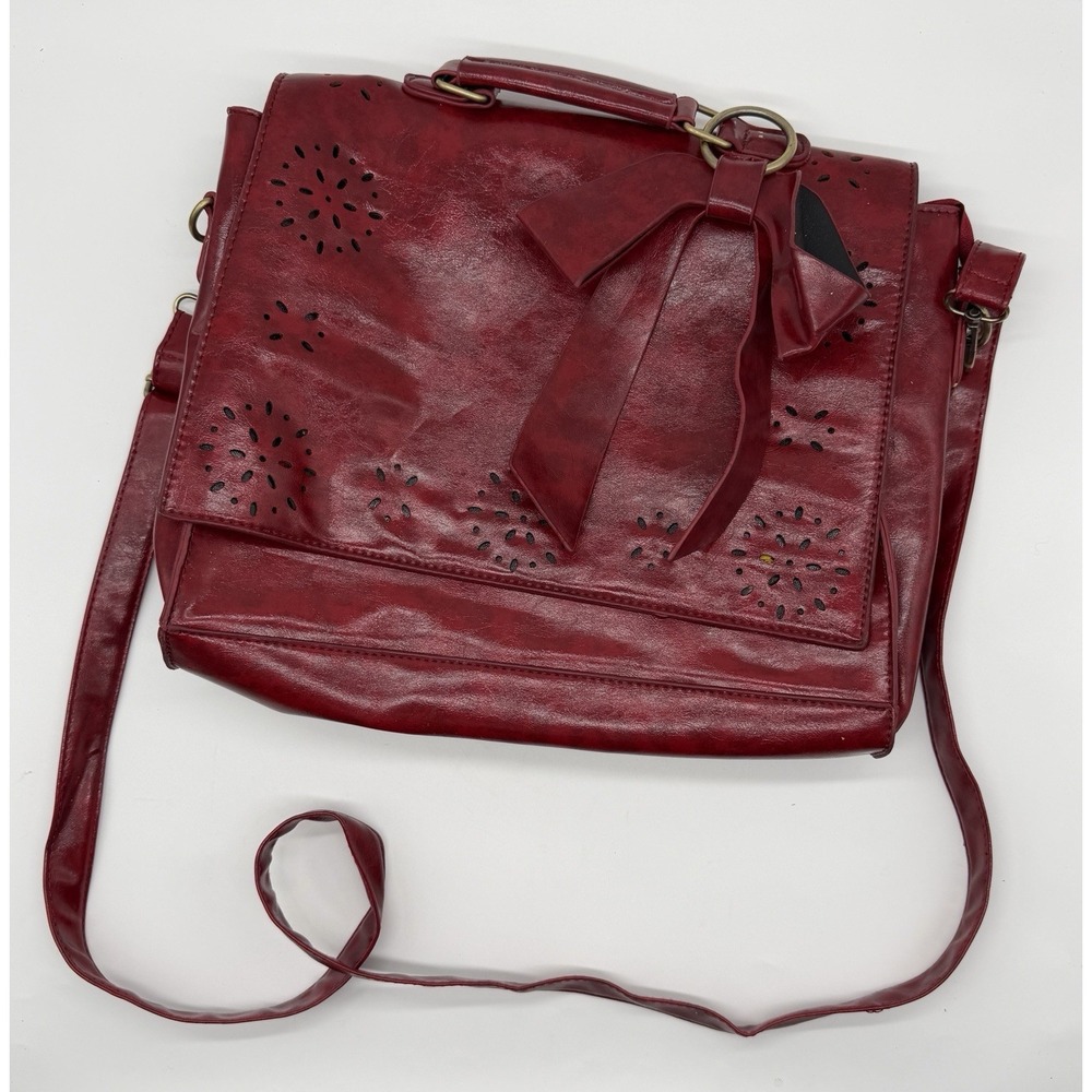 Ecosusi Red Vegan Leather Briefcase Padded Laptop Sleeve Messenger Bag
